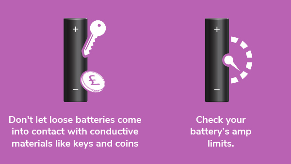 Don't let loose batteries come into contact with conductive materials