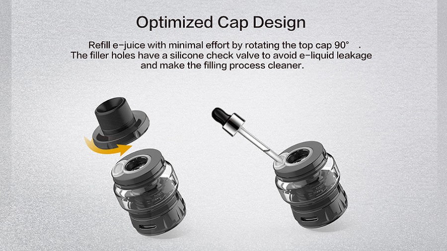 The Nunchaku 2 2ml vape tank features a rotary top cap design for an easy refill method.
