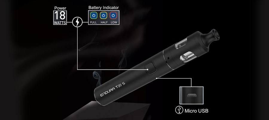 The Innokin Endura T20-S features a three light battery life indicator and a 1500mAh battery.