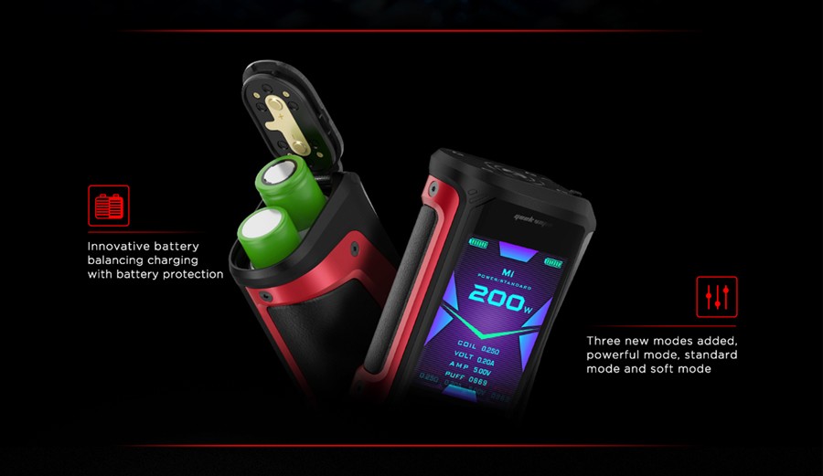 The Aegis X vape mod is powered by two 18650 vape batteries.