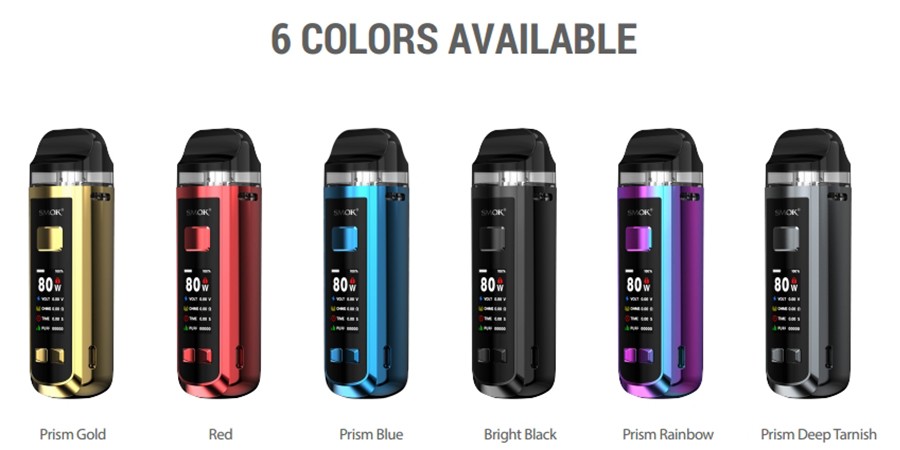 The Smok RPM2 pod kit features a lightweight, ergonomic design with a stylish aesthetic, ideal for vaping on the go.