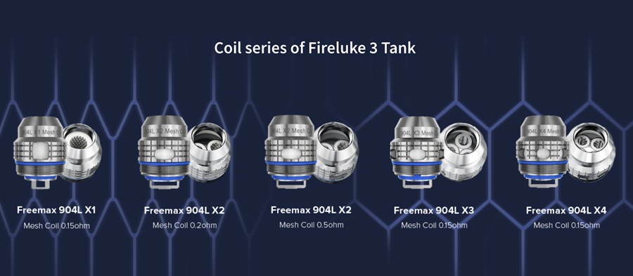 The Fireluke 3 tank is compatible with the entire Freemax 904L mesh coil series, for enhanced flavour and cloud production.