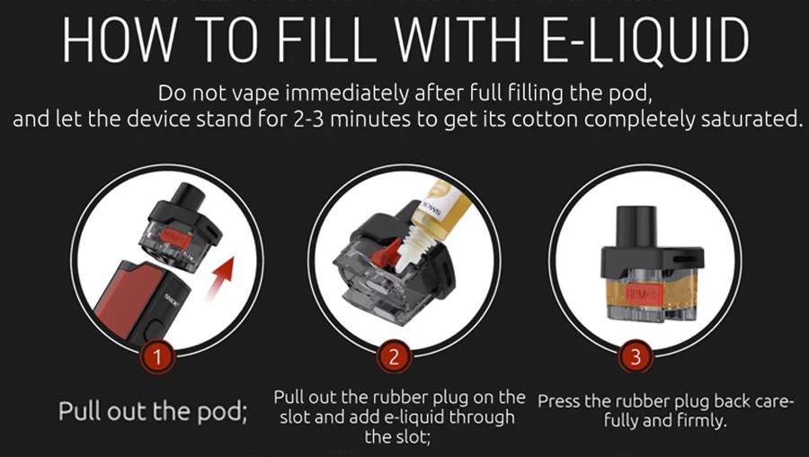 The Smok RPM Lite refillable pods feature a removable coil system and can be filled with the side silicone stopper.