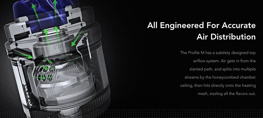 The specially engineered airflow system the Profile M RTA features ensures a constant flow of vapour for a more consistent vape and purer flavour.